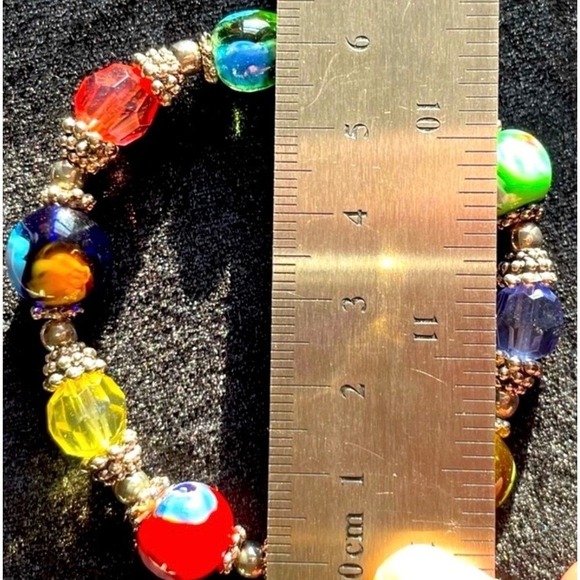 Beaded Stretch Bracelet One Size Multicolor Glass Lampwork Boho Style - Picture 14 of 14